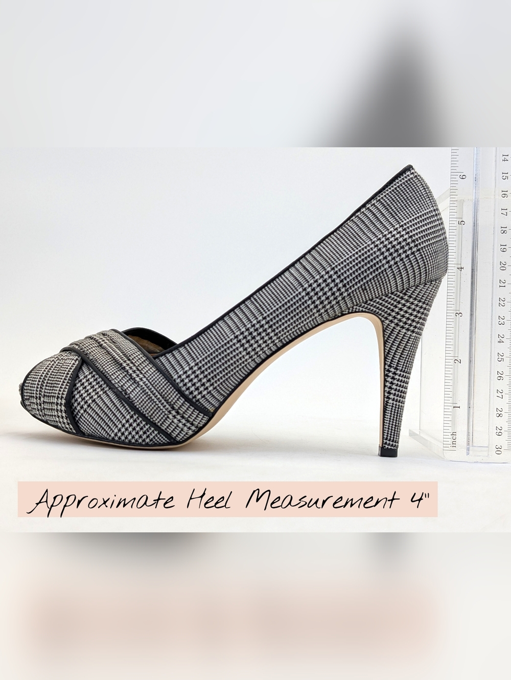 Talbots Sz 9.5M Plaid Black & White Textile Uppers Peep-Toe Crisscross Stiletto - Picture 14 of 17